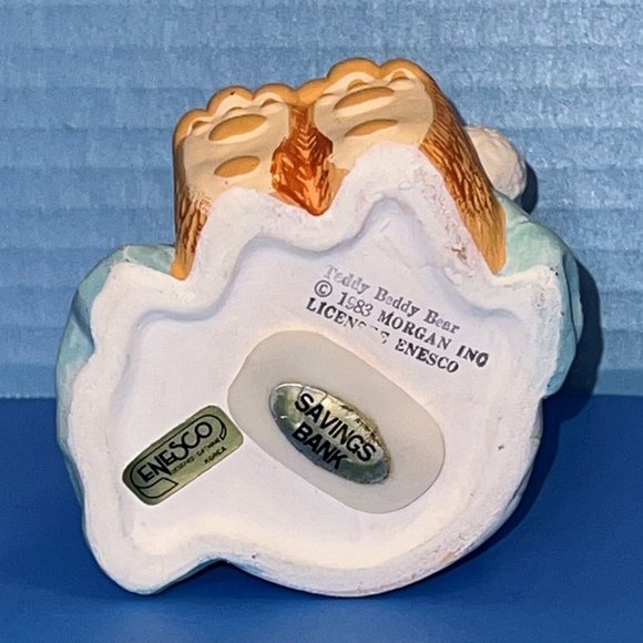 Vintage Morgan Enesco Teddy Beddy Bear Figure 5" Coin Bank Baby Nursery Decor - Picture 10 of 10